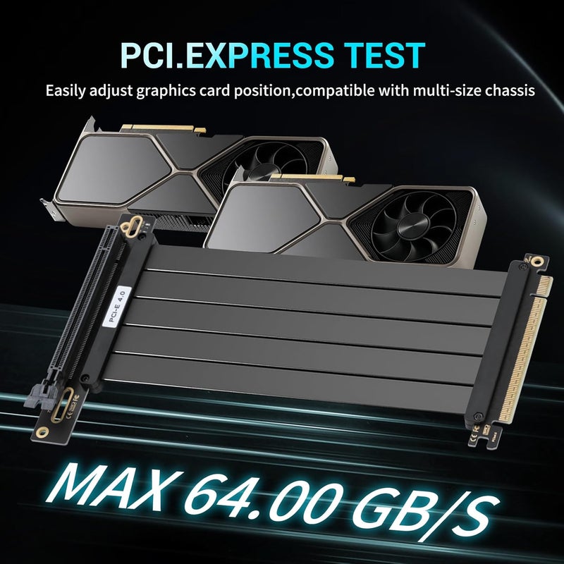 BTBcoin PCIe 4.0 Riser Cable 200mm - RTX 4090/4080/RX 7900 XT Compatible, 90¡ã Right Angle High Speed GPU Extension Cable, Vertical Mount Gaming Graphics Card Extender with EMI Shielding - Image 2